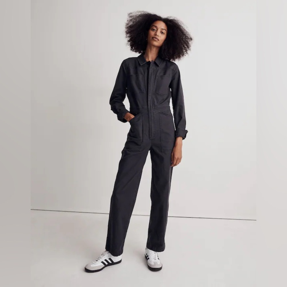 MADEWELL Brushed Canvas Jumpsuit Sz XS Black Coal Coveralls Zipper Front